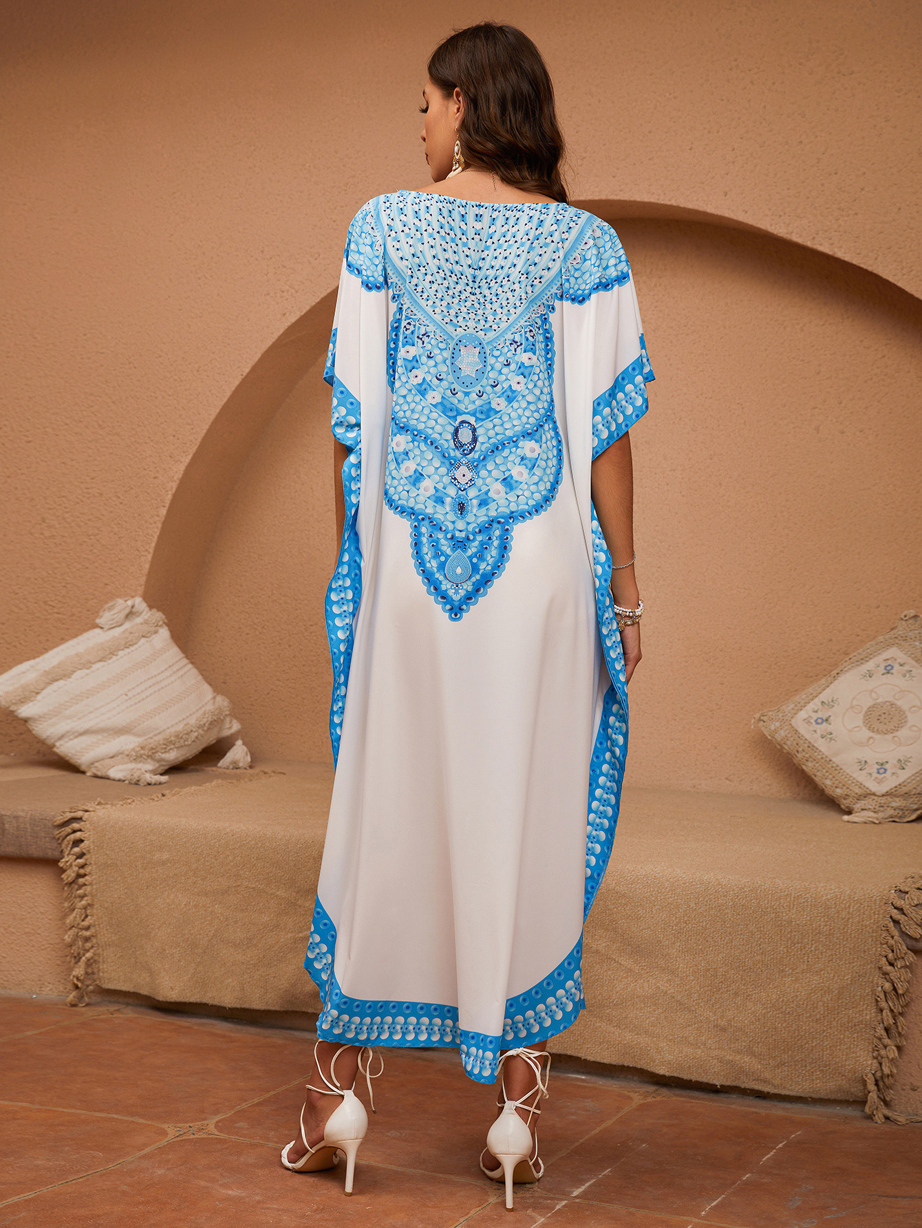 Cross-border playa blusa impresa playa vestido de vacaciones suelto bikini camiseta protector solar trajes de baño mujer 5D51