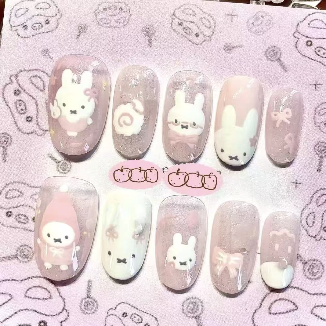 Cartoon soft and cute medium oval cat-eye Japanese-style sweet fake nail patches, direct wholesale from cross-border factory