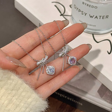 S925纯银蝴蝶结小方糖吊坠项链小众轻奢设计甜美浪漫精致锁骨链女
