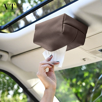 Box, Car Interior Accessories, Car tissue box/set - lychee-pattern-chestnut-brown-tissue-box