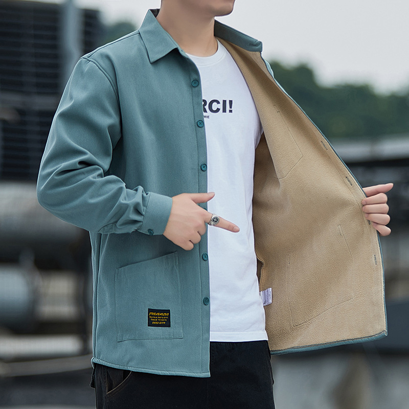Men's long-sleeved shirt fleece-lined thickened cotton warm men's coat autumn and winter shirt young and middle-aged men's shirt warm