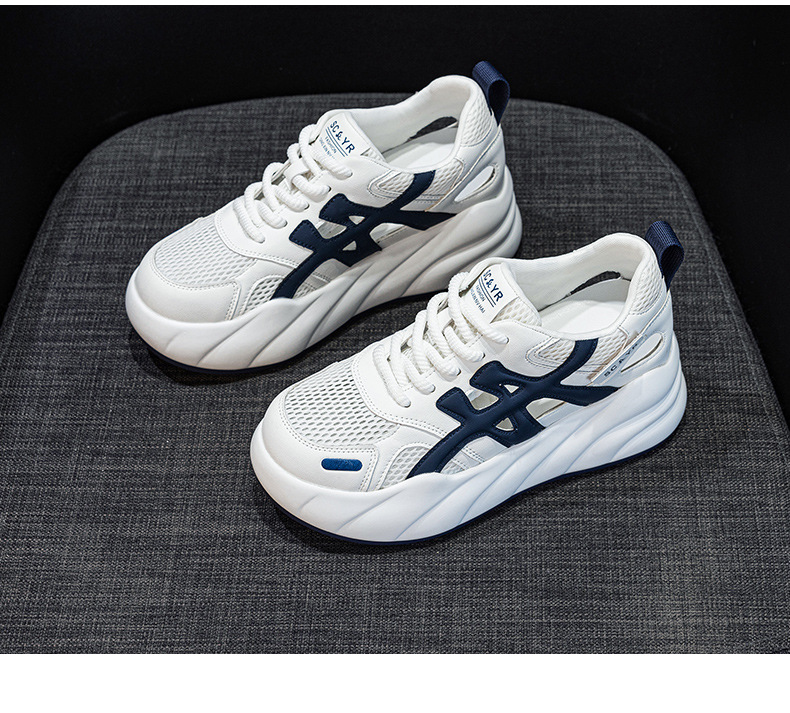 Giày sneaker nữ đế dày tăng chiều cao, phong cách thể thao thời trang, thiết kế đục lỗ thoáng khí mùa hè — M2896 màu trắng, M2896 màu xanh lam chi tiết 22