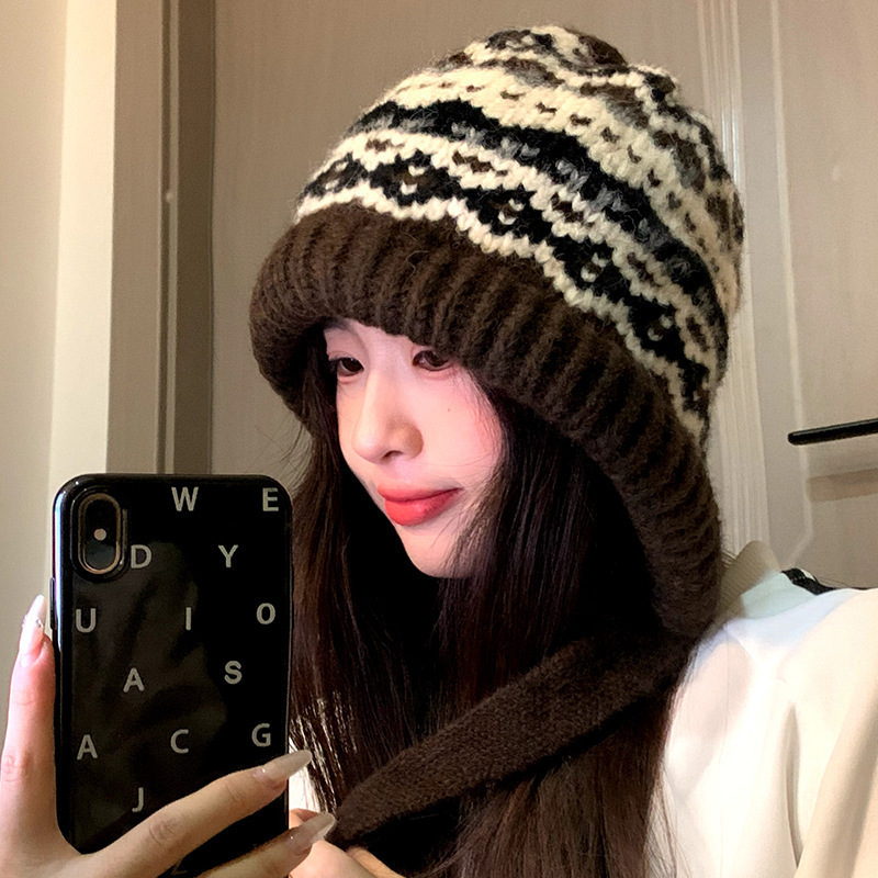 欧洲新款针织帽子女冬季复古巴拉克拉帽包包帽保暖护耳针织毛线帽|undefined