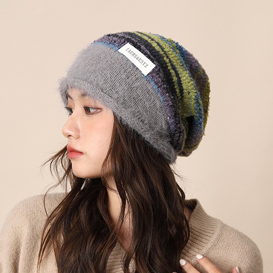 Berretto in pile lavorato a maglia con punta in peluche sfumato Melad per bambini per mostrare il loro viso, piccolo autunno inverno caldo e versatile_voghion.com