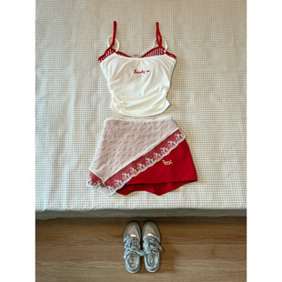 2025 New Summer Korean Style Outfit Set for Women Korean Style Chest-Wrapped Layered Lace Suspender Skirt Four-Piece Set