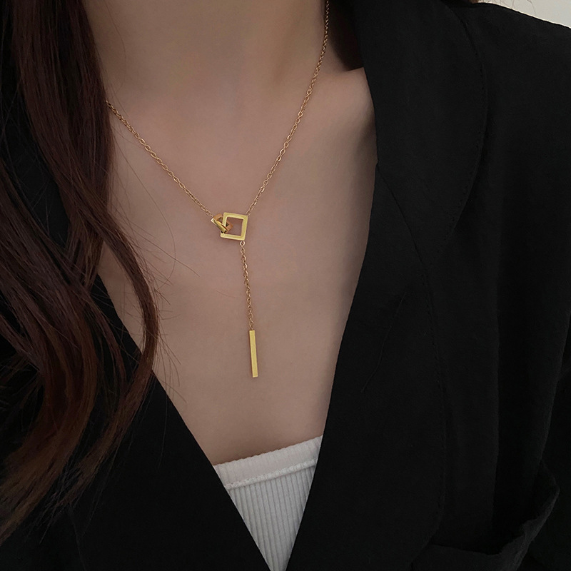 Geometric square necklace stainless steel