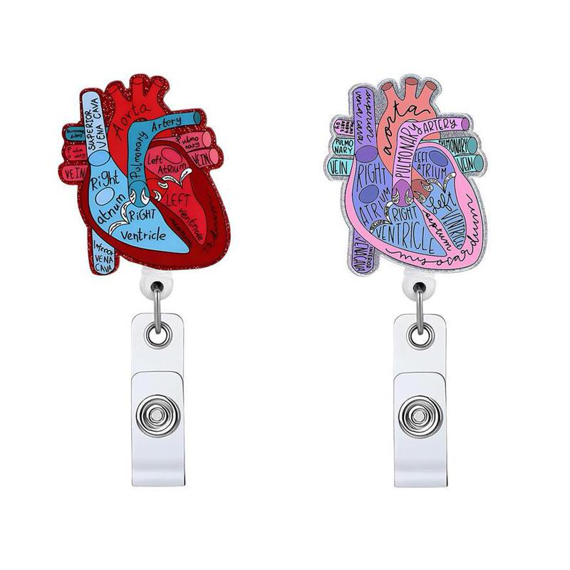 Heart Easy-Pull Buckle 2P Interesting Retractable Badge Roll with Id Clip Name Tag Card Gift Suitable for Brooch