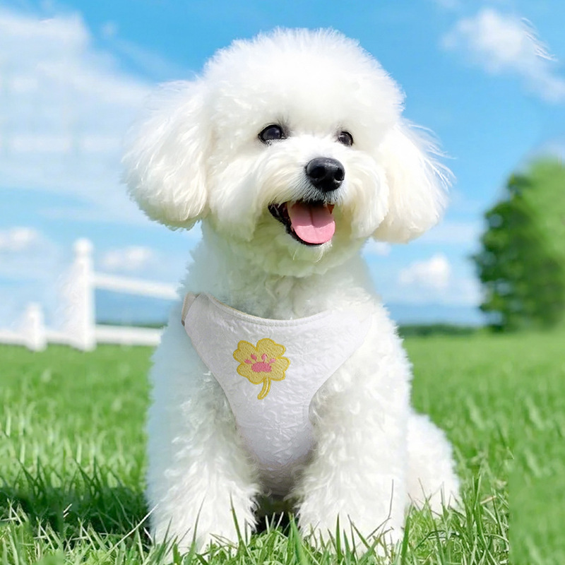 Paquete de crema de bordado de dopamina de verano de color sólido, espalda de pecho, perro pequeño, tracción al aire libre, perro mascota anti-pérdida, lote de suministros para perros