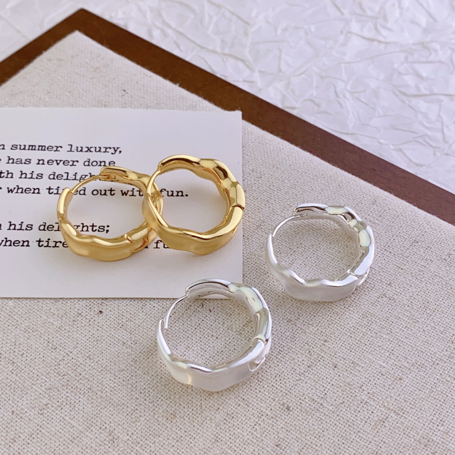 Copper plated real gold European and American frosted metal brushed niche personality irregular geometric earrings women's fashion temperament earrings