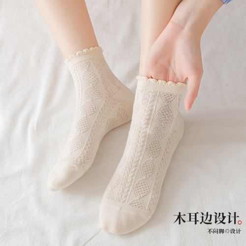 Socks women's socks spring autumn cotton summer thin breathable short tube lace medium tube white women's cotton socks ins trendy socks
