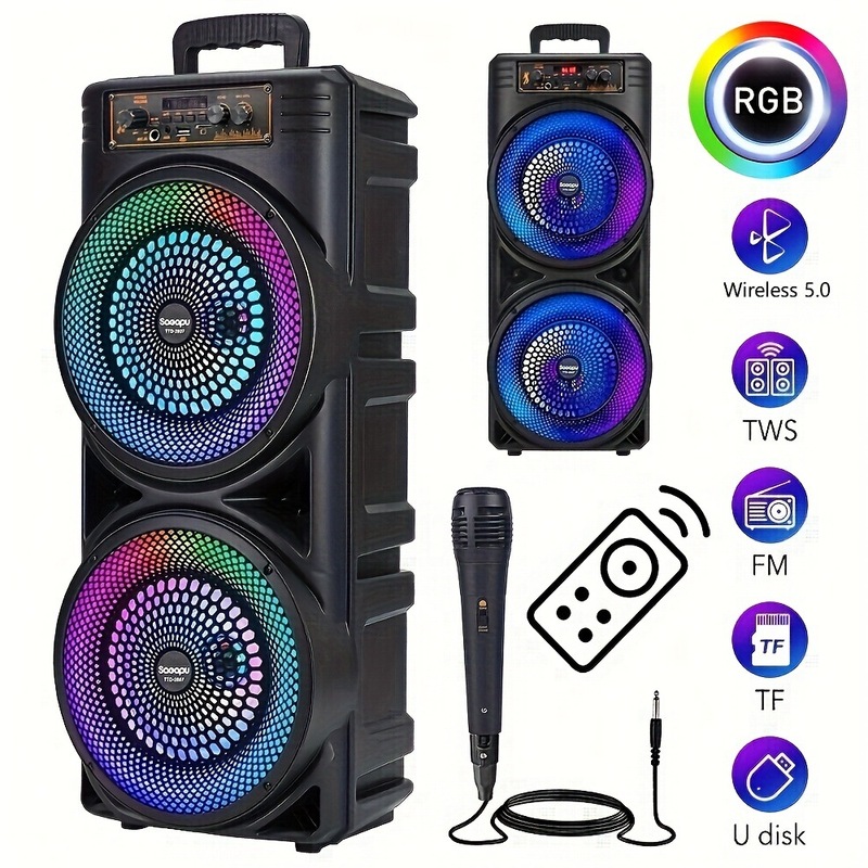 6000W Portable Party Speaker with Dual 8.5 Subwoofers rgb|undefined