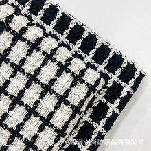 厂家现货小香风格子毛呢面料黑白时尚男装外套服装布料箱包童装呢