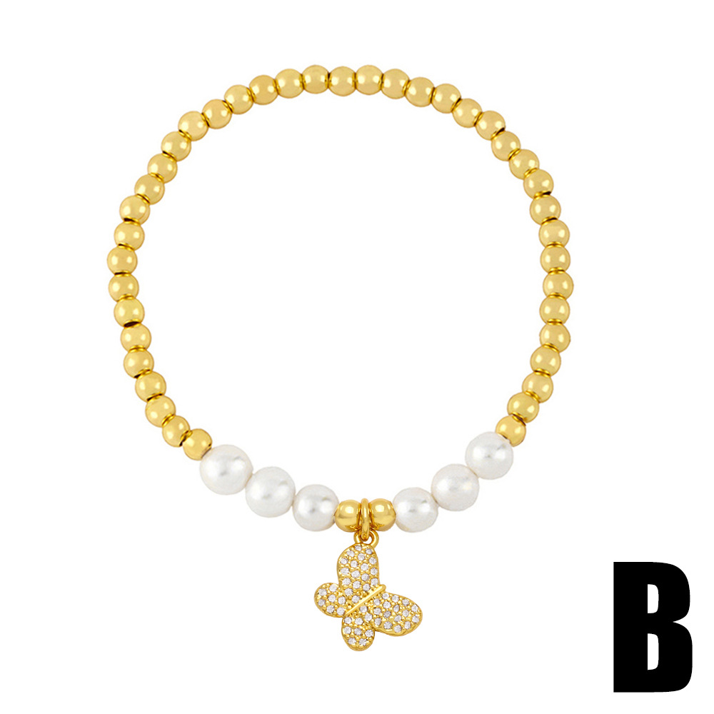New Butterfly Pearl Handmade Beaded Copper 18K Gold-plated Bracelet