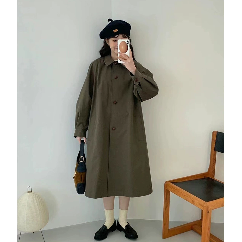 Плащ (женщинам) южнокорейский ретро A-силуэт, oversize, с рукавами, one size, зеленый/темно-синий/перец