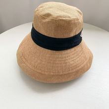 货号25A1455夏季新款日系简约刺绣小标休闲拼黑条遮阳渔夫帽