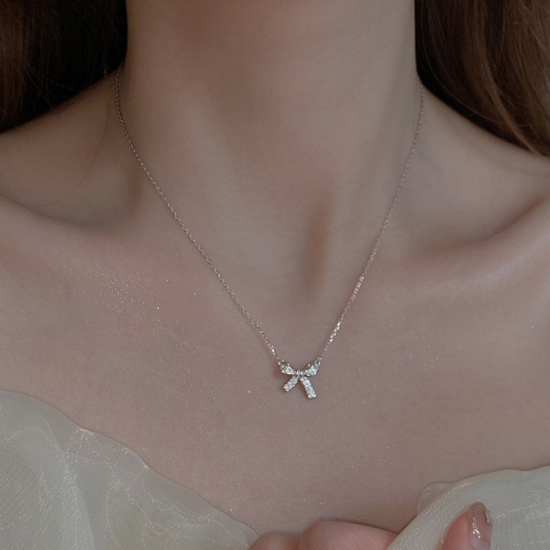 cable chain Chain Type 1 Piece Quantity Daily Occasion 925 Sterling Silver Material 925 Sterling Silver Cable Chain Plating Bow Knot Pendant Necklace