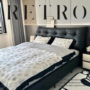 Italian Minimalist Black Bed Puff Master Bedroom Double Leather Bed Modern Simple High-End Atmospheric Soft Storage Bed