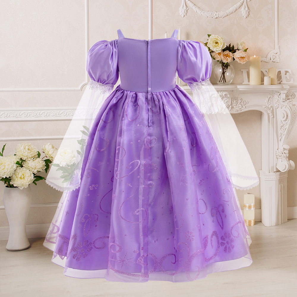 Niña congelada vestido de la princesa Belle vestido de nieve rompecabezas vestido de verano vestido infantil vestido de princesa Sandy