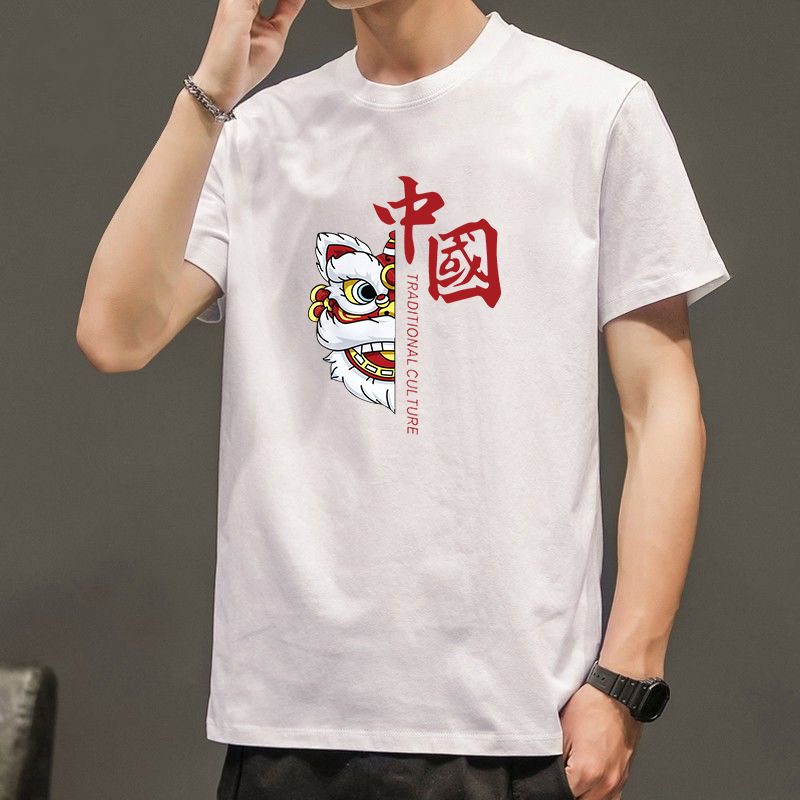 Camiseta de manga corta de cuello redondo de los hombres de la moda nacional Xingshi camiseta delgada de moda corta todo-fósforo ropa superior casual t de los hombres