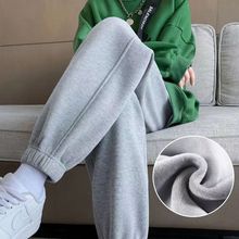 亏本特价清仓处理加绒运动裤女秋冬季加厚灰色卫裤子宽松束脚胖mm