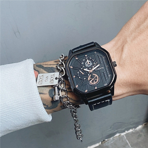 Men's Watch with High-Quality Appearance for Students, Square Quartz Watch with Trendy Large Dial, Waterproof Sports Model for Youth