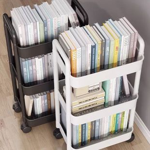 Movable Bookshelf Storage Rack Kidsren's Toy Storage Rack Reading Household Trolley with Wheels Floor-Standing Simple Bookcase