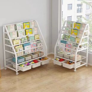 Children's Bookshelf Movable Storage Picture Book Rack Reading Rack Multi-Layer Magazine Storage Rack Floor-Type Bookshelf Storage Rack