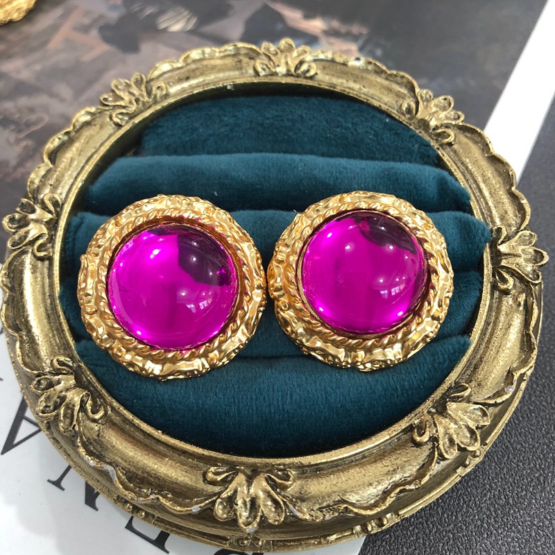 1 Pair Quantity 1 Pair Retro Round Alloy Plating Glass Women's Earrings