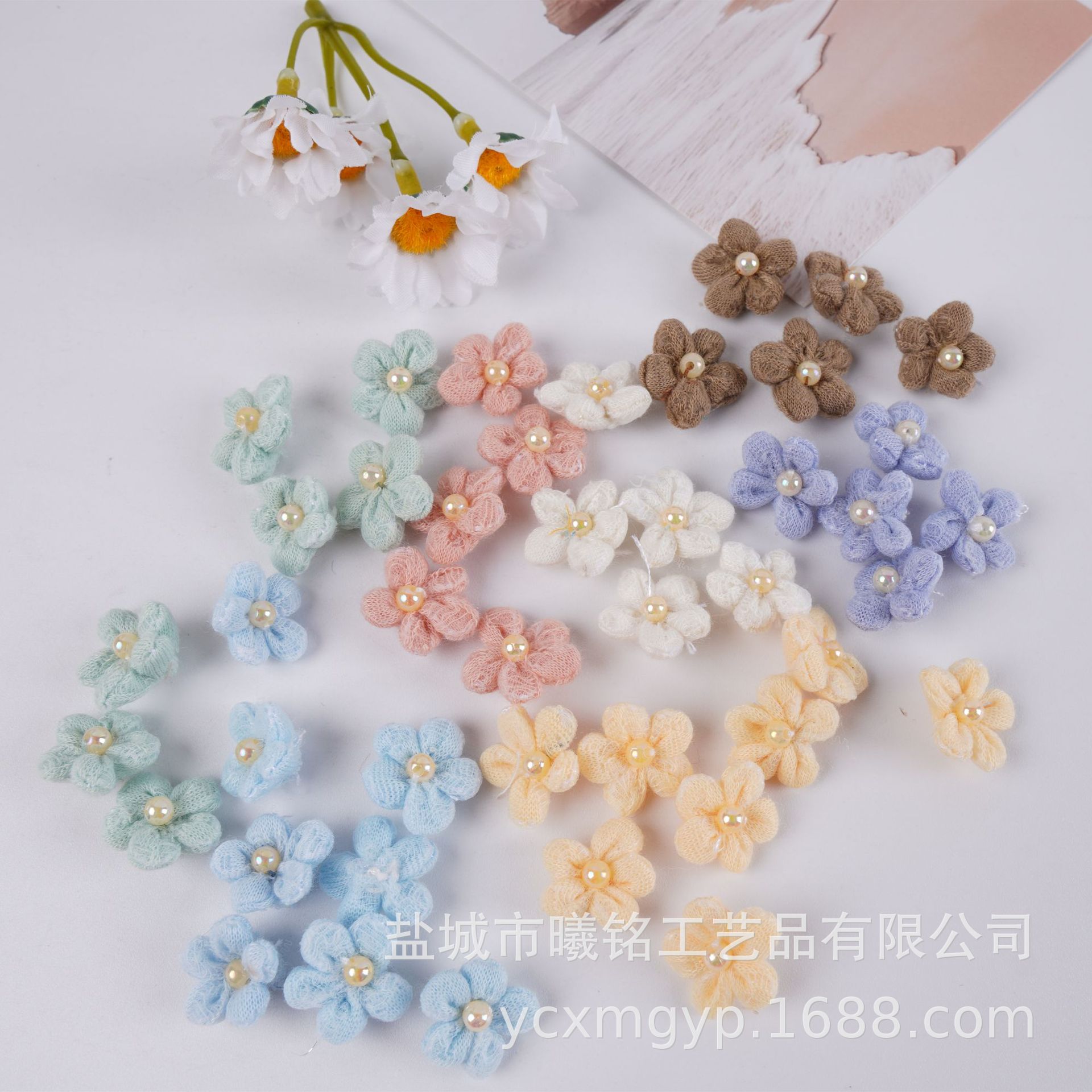 蕾丝布五瓣花布贴压花 DIY儿童发饰发夹服装饰品小花配件鞋材小花