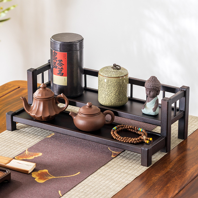Desk antique cabinet tea stand display rack small solid wood zisha teapot tea leaf tea set cup storage cabinet display shelf