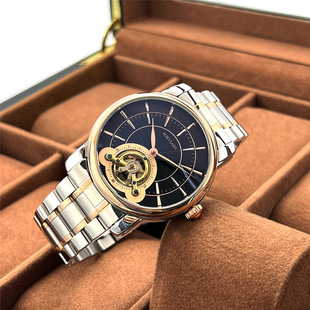 Large flywheel automatic mechanical watch men's business hollow simple watch luminous waterproof solid steel belt watch men