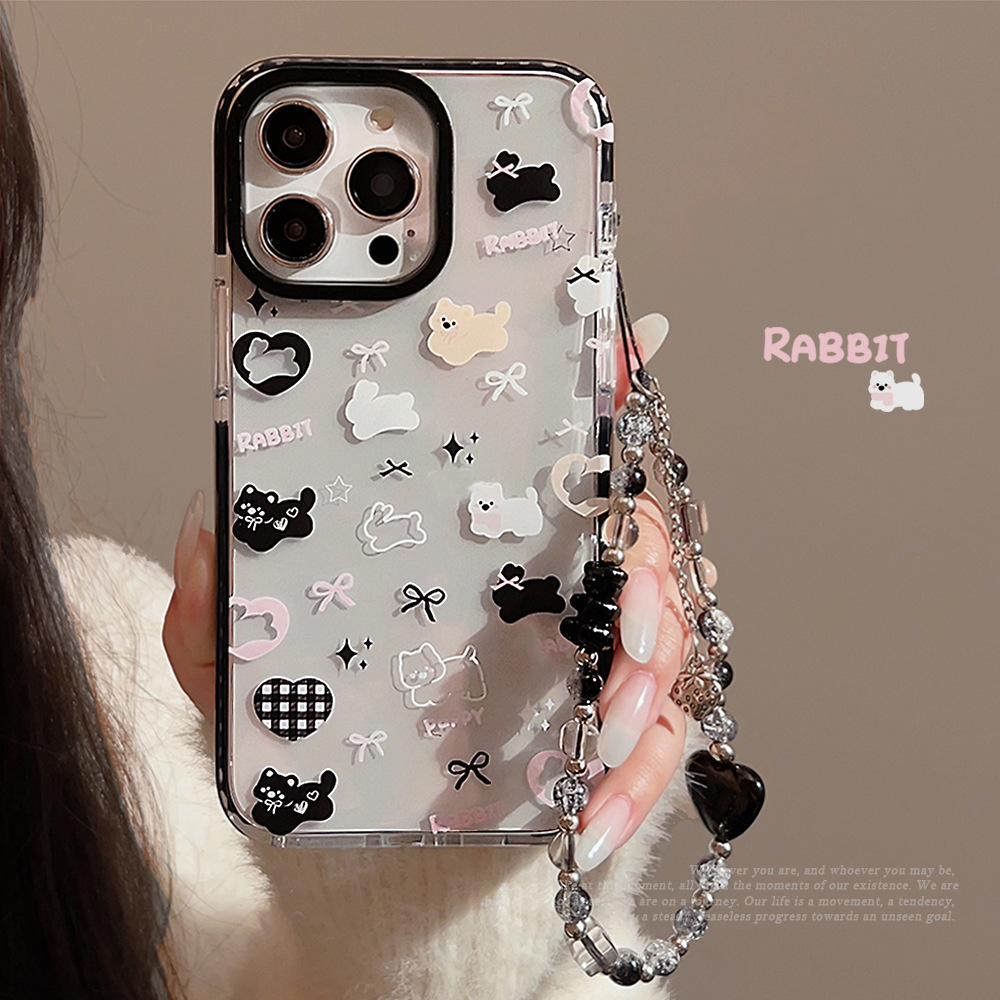 Funda de teléfono móvil con lazo estilo coreano para iPhone 14, Apple 15 Pro Max, 13, 16, 11, con cuerda anticaídas.