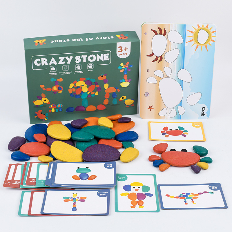 Educación temprana para niños arco iris combinación de piedras nórdicas vientos multicolor diversión superposición ojo maestro coordinación juguetes de puzzle image 6