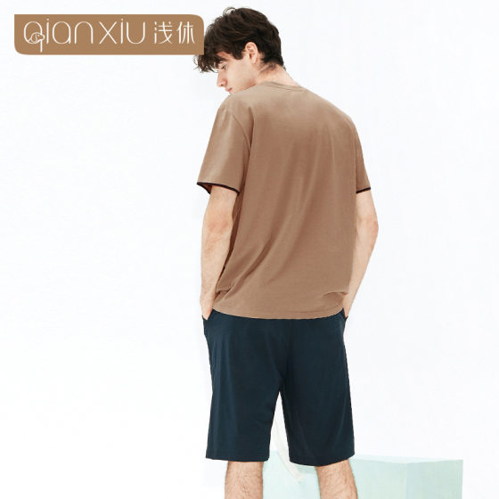 Men's Home pajamas suit summer new cotton short sleeve suit outer wear cotton men's pajamas