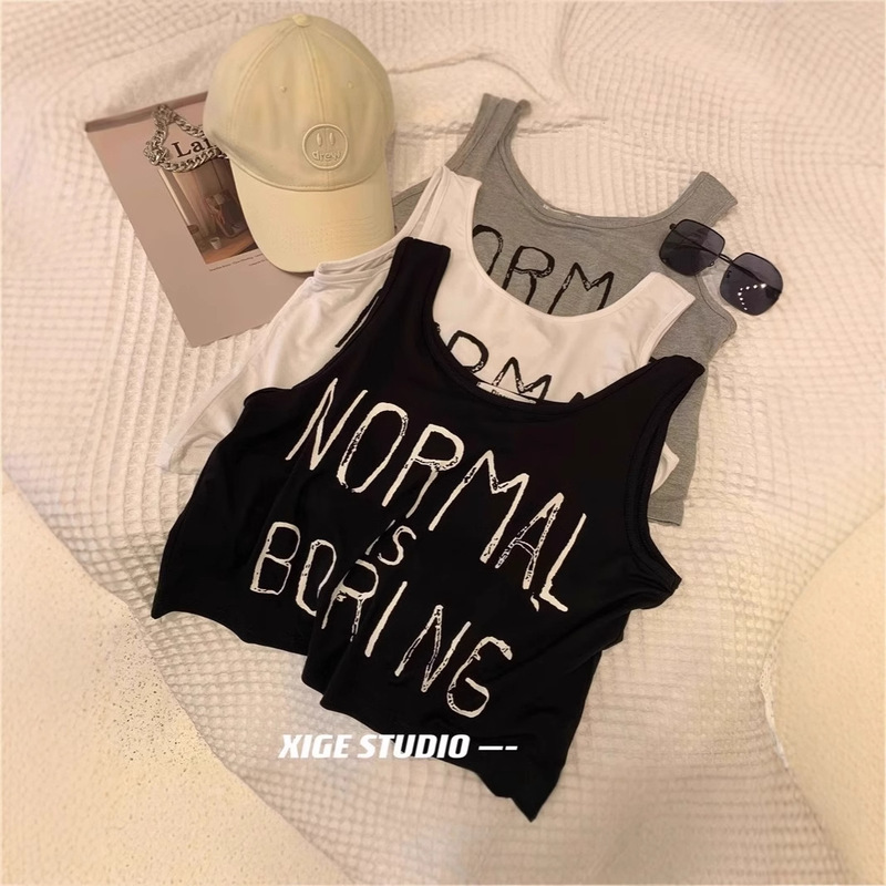 Counter Withdrawal ~ Cut Label Counter Vest Small Sling Short Top Base Shirt Women's Loose Sleeveless T-shirt Women's ins Counter Withdrawal ~ Cut Label Counter Vest Small Sling Short Top Base Shirt Women's Loose Sleeveless T-shirt Women's ins