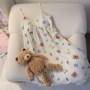 Korean style cotton strap nightdress for girls summer sweet cute pure desire wind with chest pad loose plus size pajamas summer