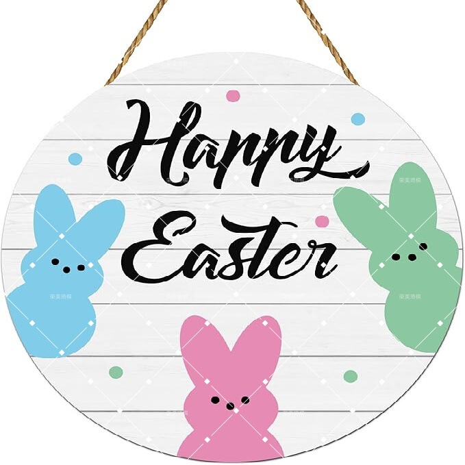 Cross-Border Easter Door Sign Spring Rabbit Wreath Front Door Decoration Easter Wreath Hanging Decoration Wooden Door Sign