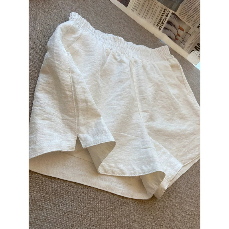 Белые дышащие шорты с разрезом для женщин, летние тонкие свободные миниатюрные универсальные повседневные брюки трапециевидной формы для похудения