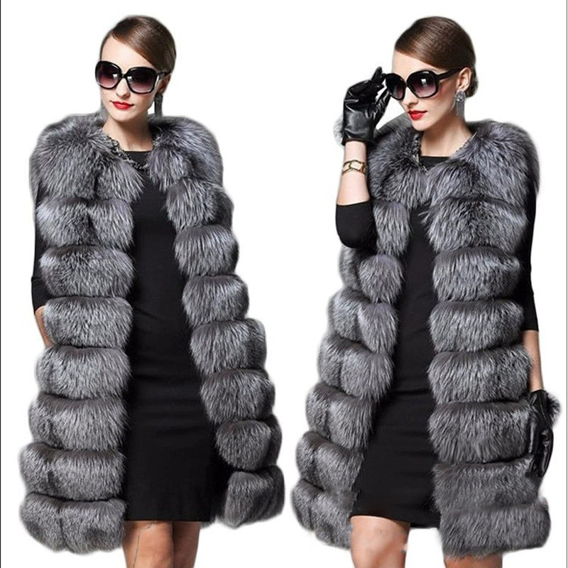Dámske oblečenie kožušinová vesta dámska jesenná a zimná nová dlhá strieborná vesta veľkej veľkosti_voghion.com