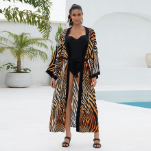 跨境爆款人棉印花沙滩罩衫性感开衫宽松防晒衫连衣裙比基尼外罩衫