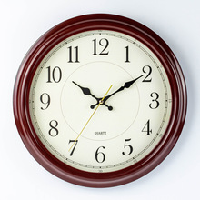 33cm红棕轻奢复古挂钟 罗马数字钟表批发 clock时钟圆形石英钟