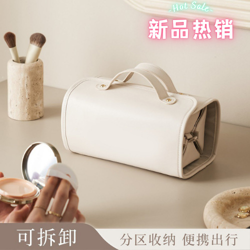 Folding capacious cosmetic bag