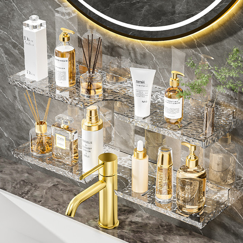 Bathroom Vanity Shelf Bathroom Sink Faucet Bathroom Wall-Mounted Makeup and Skincare Storage Rack No-Drill
