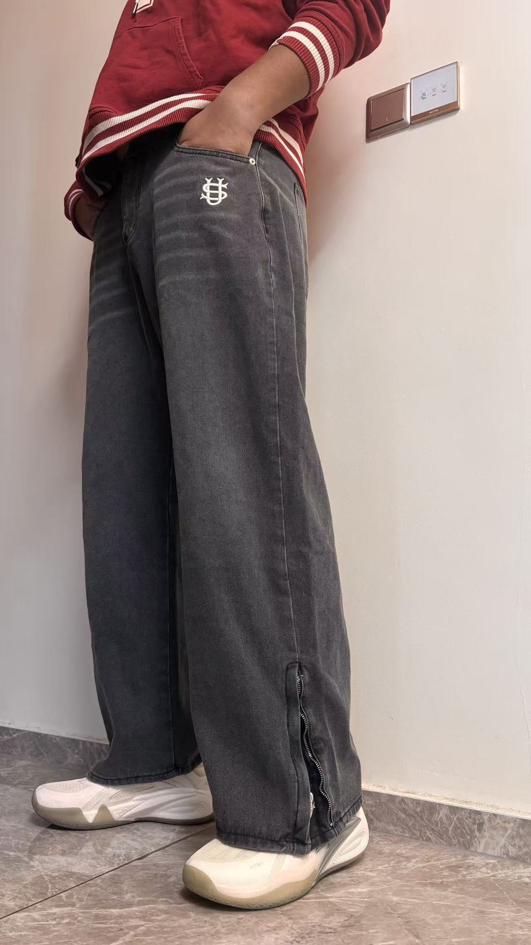 Men's Retro Washed Embroidered Straight Jeans For Men_voghion.com