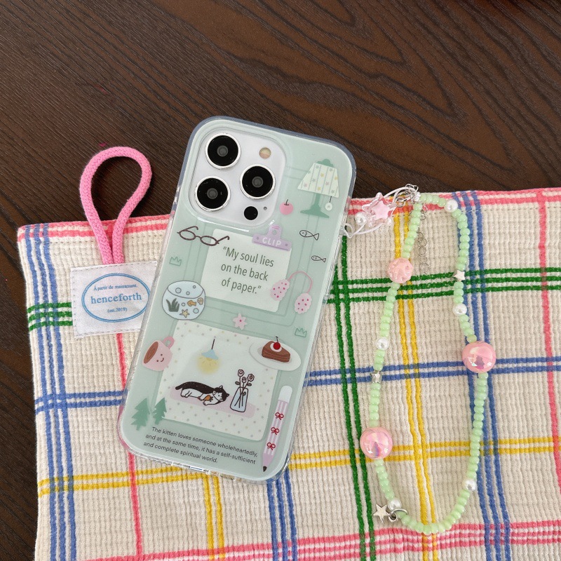 Pequeña lámpara de mesa linda verde fresca para gatos Apple 16ProMax funda para teléfono 15Pro/14Pro Mujer 13P