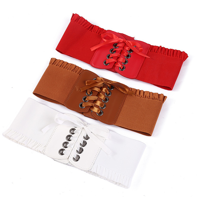 Women's wide belt Brown lace bow tie dress shirt waist all-Match belt trend waist seal