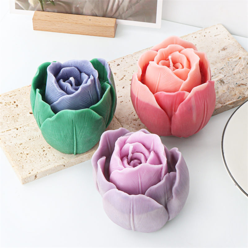 Nueva silicona tulipán cabeza vela molde hecho a mano DIY aromaterapia resina de yeso modelo accesorios fabricante en stock image 1