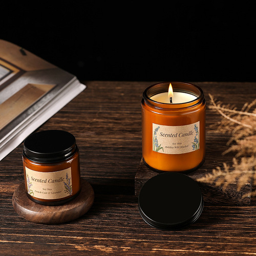 Manufacturer wholesale brown glass cup scented candle DIY handmade soy wax home bedroom scented candle ornaments
