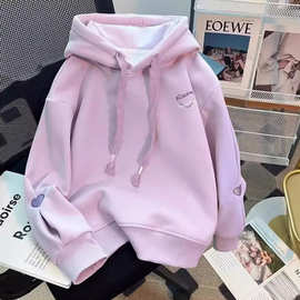 女童秋冬卫衣2025新款春秋大童洋气加绒连帽衫小女孩套头休闲上衣
