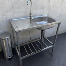 厂家跨境厨房不锈钢洗菜盆带平台操作台洗碗池单槽带支架洗手盆带